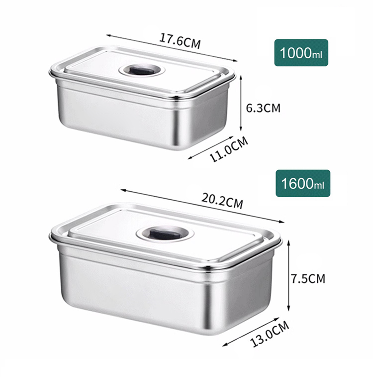 不同尺寸的不锈钢保鲜盒