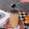 BJ-344 13.5 盎司防漏 304 升双壁旅行杯竹涂层水杯带吸管保温杯保温凉饮杯带盖不锈钢瓶