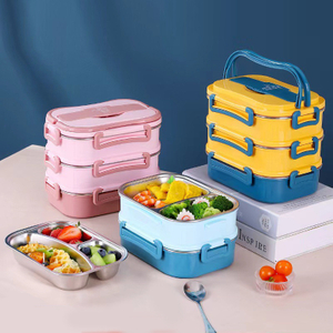 3 个可堆叠不含 BPA 塑料食品容器午餐盒带餐具套装