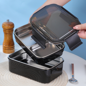 BJ-878 25.3盎司一体式2层大号可堆叠便当盒成人不锈钢饭盒