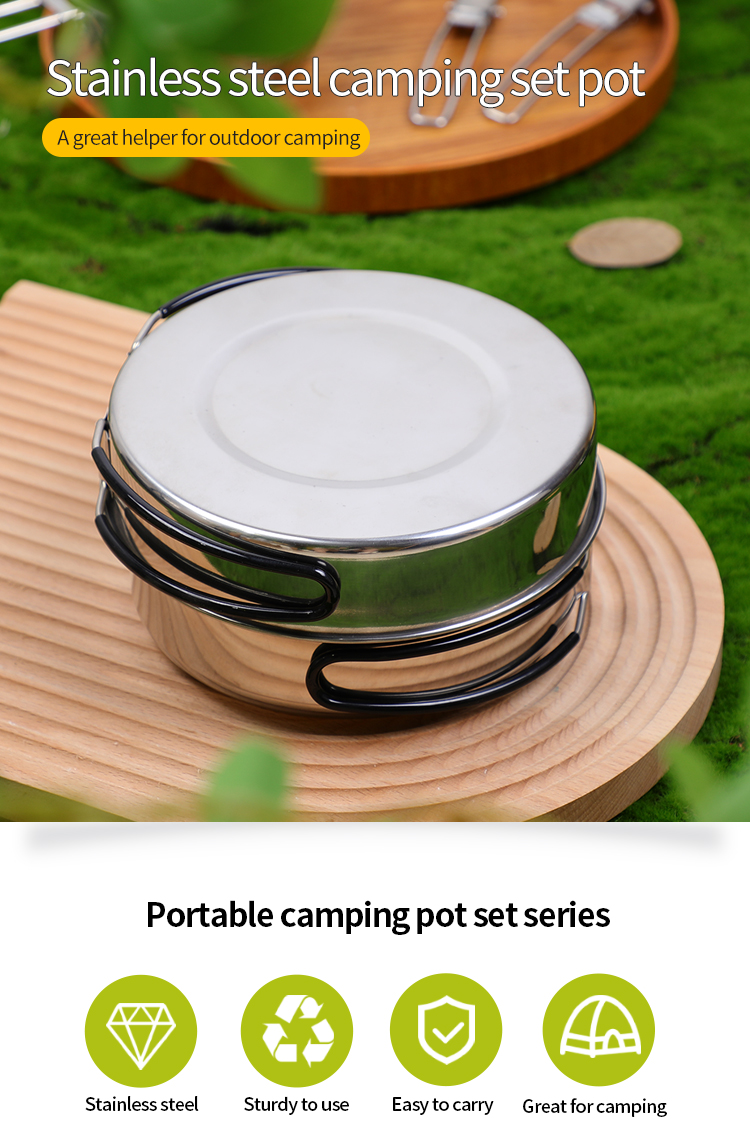 Stainless Steel Camping Folding Handle Cookware Pot 不锈钢野营折叠手柄炊具锅