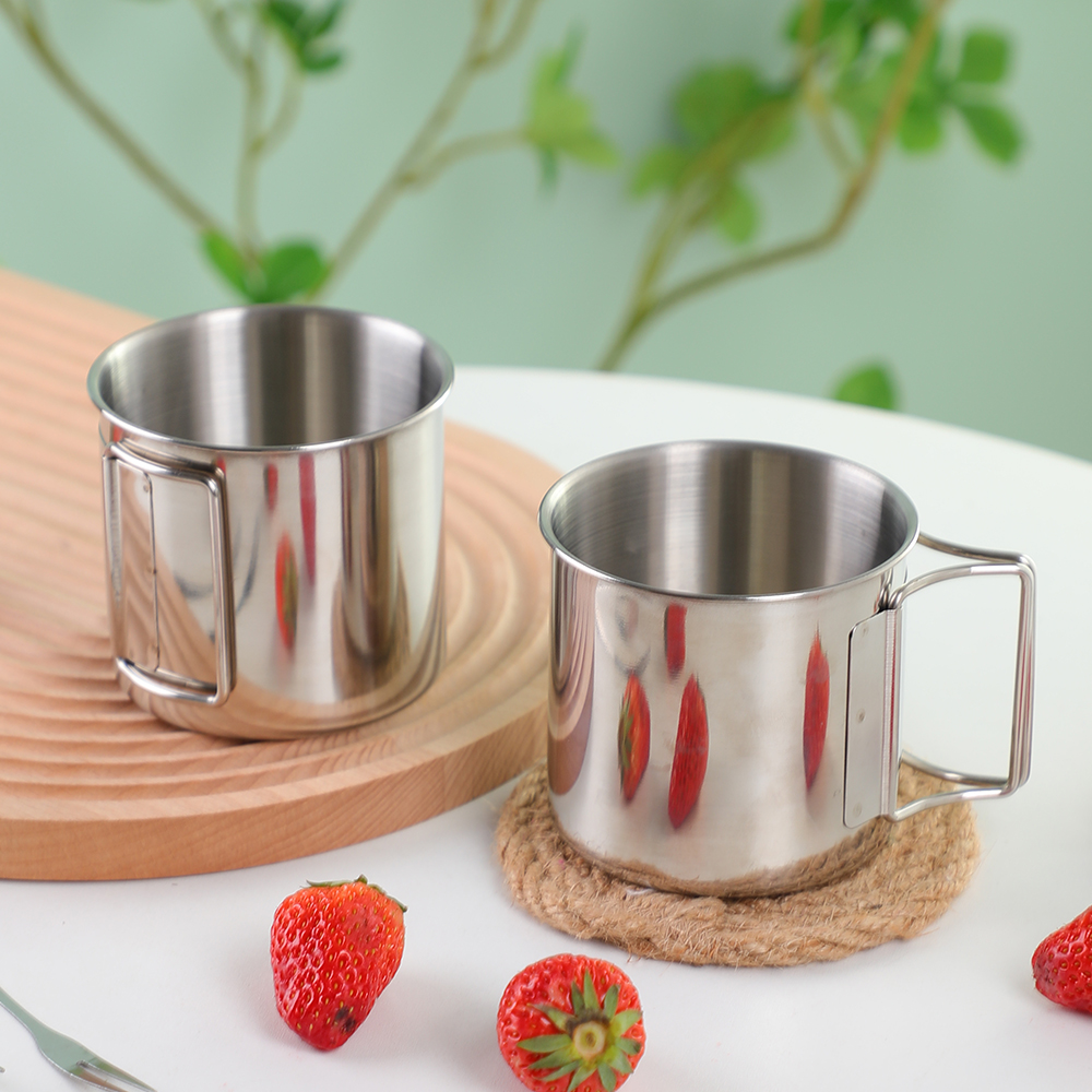 BJ-819 户外杯带折叠手柄不锈钢野营杯