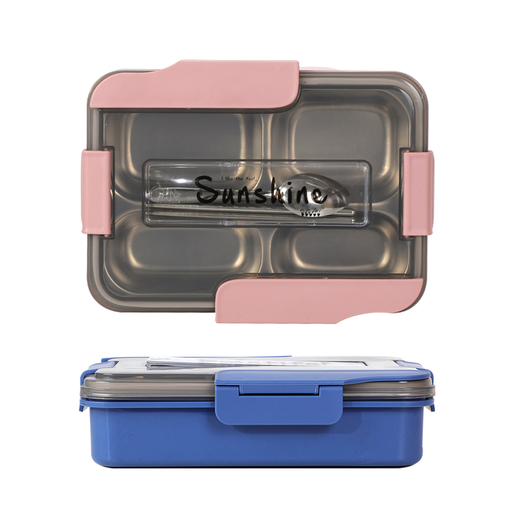 BJ-917 长方形防漏饭盒带餐具不锈钢容器