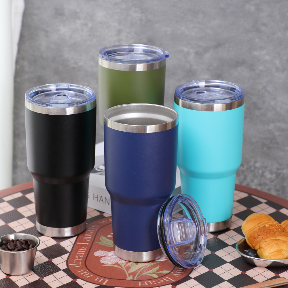 BJ-205 广口 304 不锈钢双层粉末涂层玻璃杯带盖旅行杯保温杯