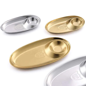 BJ-281 304不锈钢片沾盘银色椭圆形分格调料盘小吃盘 