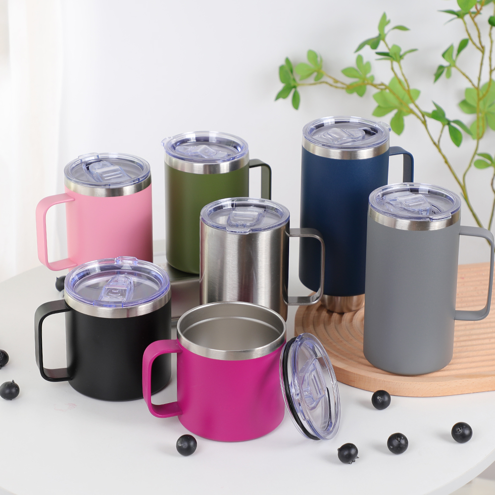 BJ-830 保温双壁真空旅行咖啡杯带手柄防漏盖不锈钢杯