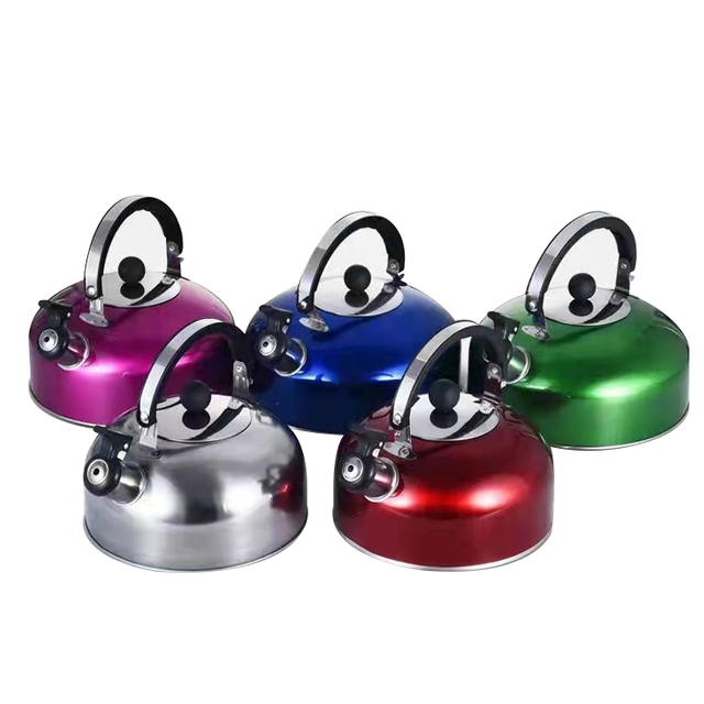 现代 304 不锈钢 2.5 升哨声茶壶，适用于炉灶热水锅炉，配有凉爽握把、符合人体工程学的手柄