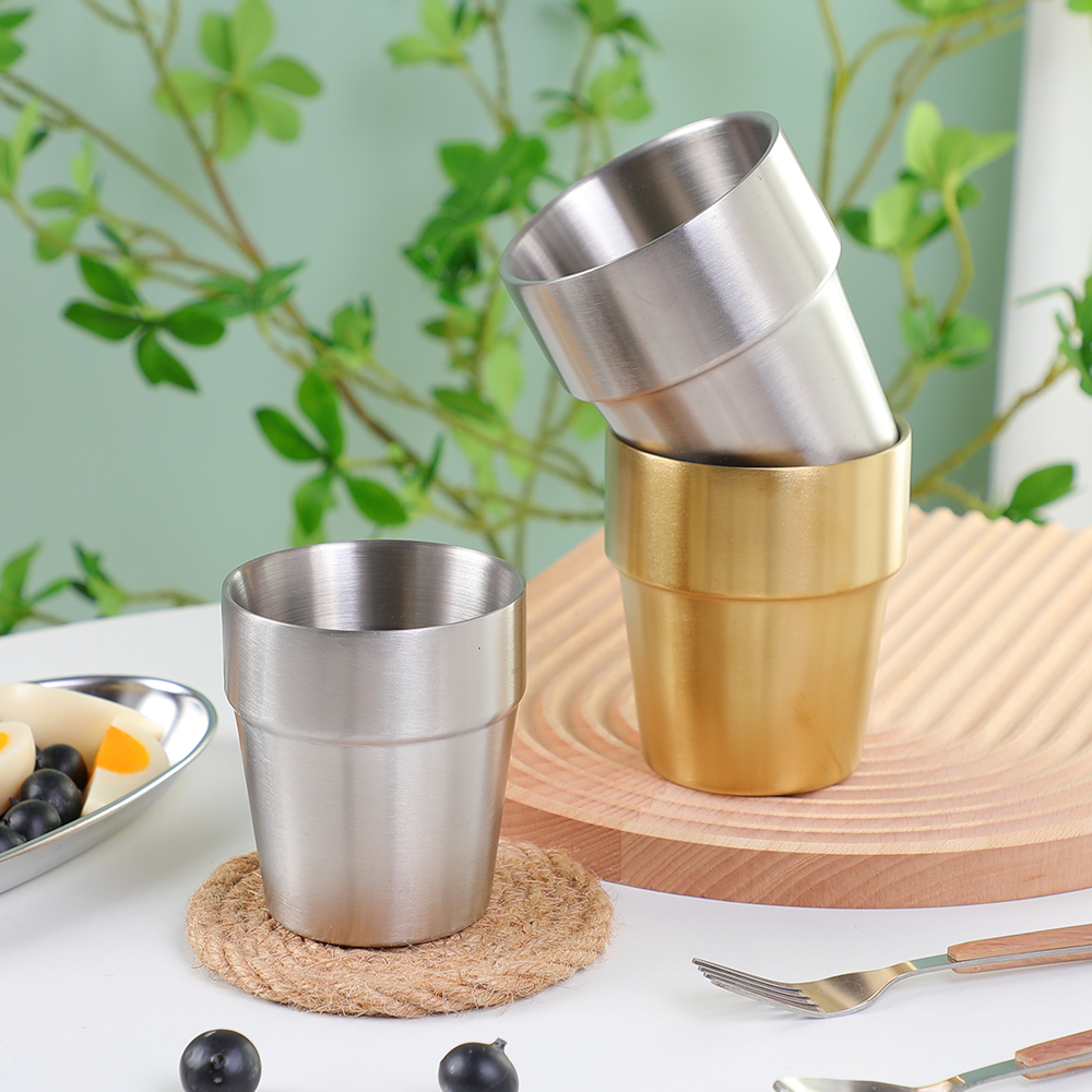 BJ-575 户外便携式双壁304金属叠层不锈钢啤酒杯